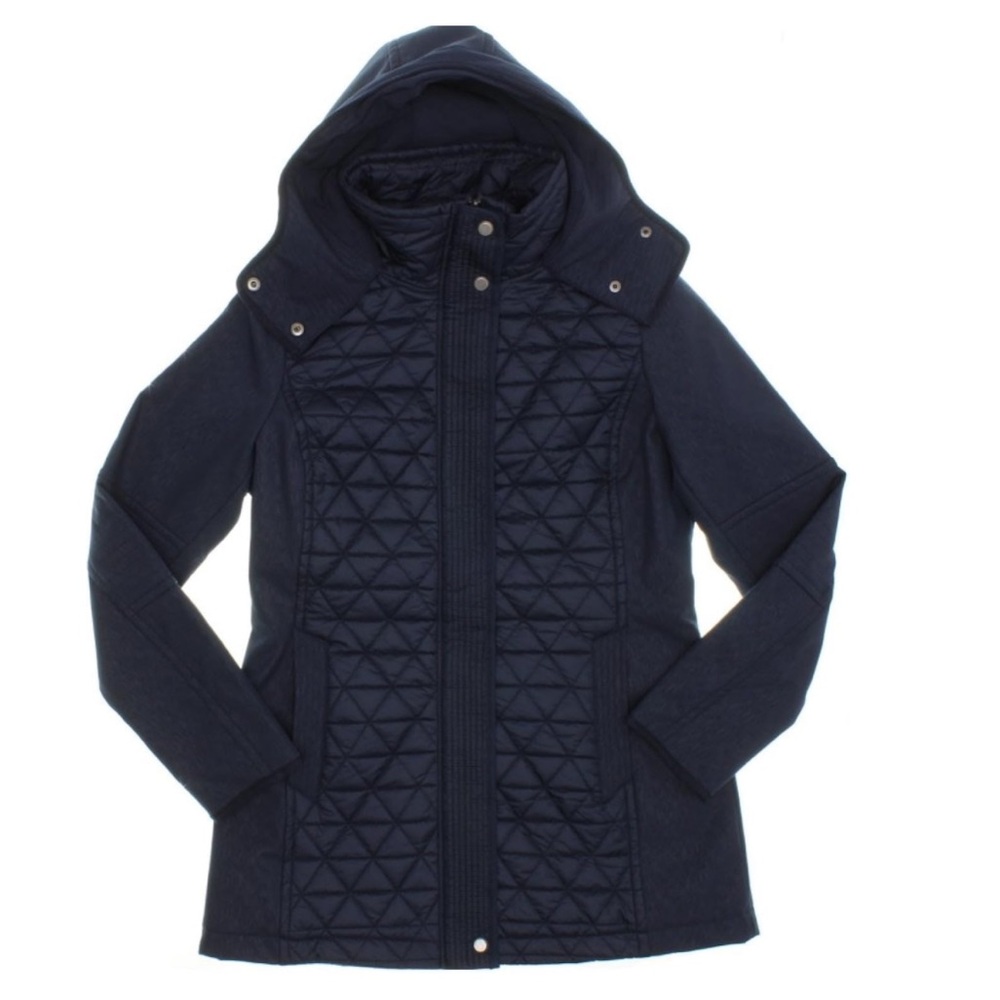 Marc New York by Andrew Marc Womens Quilted Hooded Jacket Large Navy